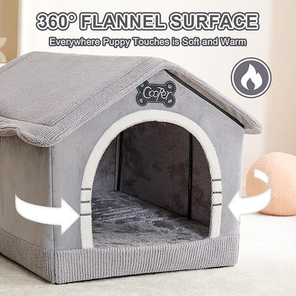 Jiupety Indoor Dog House with Frame, Large Dog Cave Bed, Insulated Cozy, Suitable for 15-30 lb, Large (20"×18"×18"), Gray