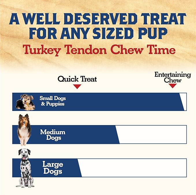Turkey Tendons for Dogs Made in USA, Raised in USA, All-Natural Dog Chews for Small Dogs, Dog Snack for Large Dogs, Single-Ingredient Treat, Healthy No Hide Dog Chews (8 oz)