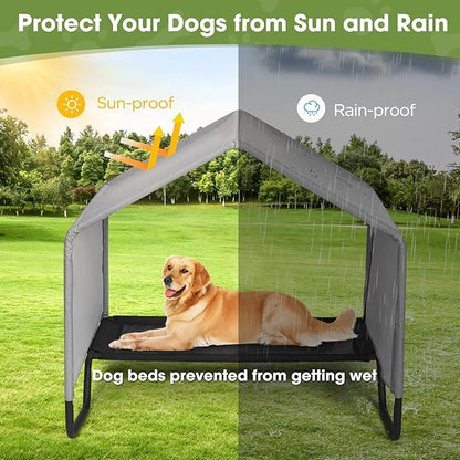 Dog Shade Shelter Outdoor Tent for Small Medium Large Dogs, Waterproof Sun Protection Dog Tent with Bed, Outside Sun Rain Canopy Pet House for Dogs Cats Livestock, Grey, 39.8x39.8x41.3 in