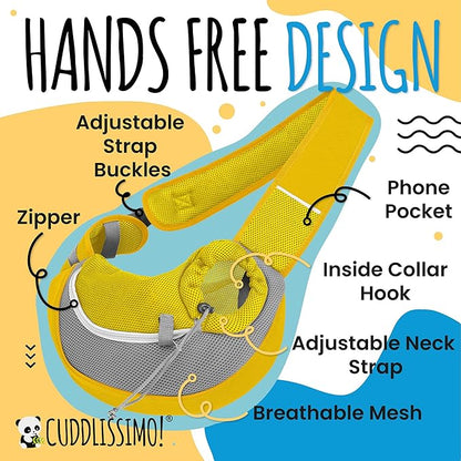 Pet Sling Carrier - Small Dog Puppy Cat Carrying Bag Purse Pouch - for Pooch Doggy Doggie Yorkie Chihuahua Baby Papoose Bjorn - Hiking Travel Front Backpack Holder Pack to Wear (Yellow)