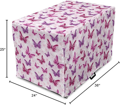 Ambesonne Purple Dog Crate Cover, Abstract Butterflies on Floral Background Feminine Romance Illustration, Easy to Use Pet Kennel Cover for Medium Large Dogs, 36 Inch, Maroon Purple Pale Pink