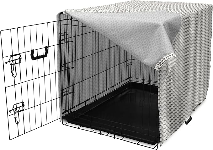 Lunarable Taupe and White Dog Crate Cover, Traditional Nordic Design with Geometric Motifs in Vertical Order, Easy to Use Pet Kennel Cover for Medium Large Dogs, 36 Inch, White Taupe