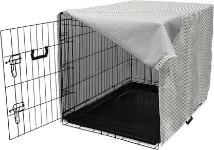 Lunarable Taupe and White Dog Crate Cover, Traditional Nordic Design with Geometric Motifs in Vertical Order, Easy to Use Pet Kennel Cover for Medium Large Dogs, 36 Inch, White Taupe