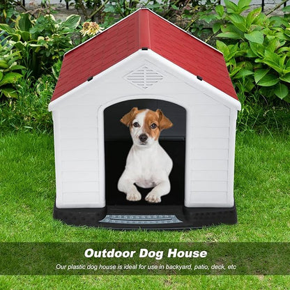 FDW Dog House Indoor Outdoor Durable Ventilate Waterproof Pet Plastic Dog House for Small Medium Large Dogs Insulated Puppy Shelter Kennel Crate with Air Vents and Elevated Floor