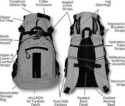 K9 Sport Sack | Adjustable Dog Carrier Backpack (Small, Plus 2 - Light Grey)