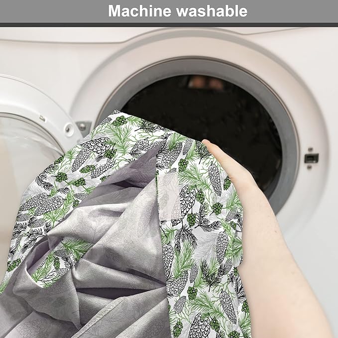 Lunarable Green Xmas Dog Crate Cover, Pine Cones and Holiday Theme Plants Fir Tree Motifs Print, Easy to Use Pet Kennel Cover for Small Dogs Puppies Kittens, 18 Inch, White Fern Green