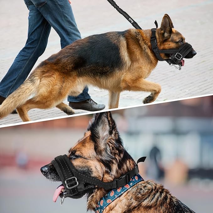 SlowTon Soft Dog Muzzle, Adjustable Padded Nylon Muzzle for Large Medium Dogs Anti Chewing Barking Biting, Allow Dog Pant & Drink (Black, L)