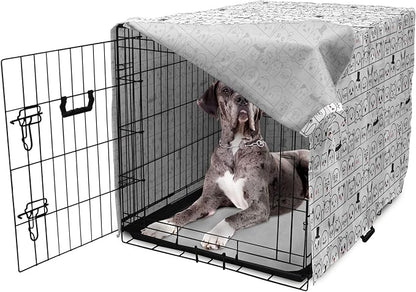 Lunarable Cartoon Dog Crate Cover, Funny Creatures and Monsters Doodle Faces in Manga Style Emotions, Easy to Use Pet Kennel Cover for Medium Large Dogs, 48 Inch, Charcoal Grey Coral White