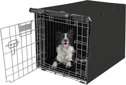 X-ZONE PET Double Door Dog Crate Cover - Polyester Pet Kennel Cover (Fits 24 30 36 42 48 inches Wire Crate) (48 Inch, Black)
