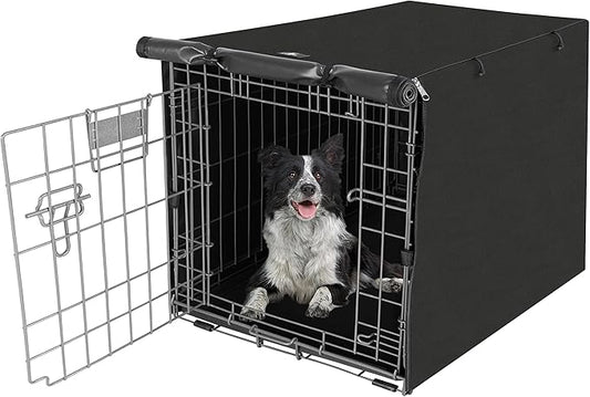 X-ZONE PET Double Door Dog Crate Cover - Polyester Pet Kennel Cover (Fits 24 30 36 42 48 inches Wire Crate) (48 Inch, Black)