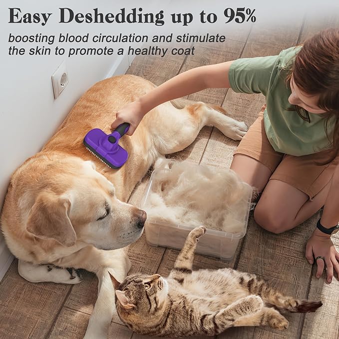 Swihauk Self Cleaning Slicker Brush for Dogs & Cats, Skin Friendly Pet Grooming for Shedding, Deshedding, and Hair Removal - Puppy Brush for Long Haired Pets, Pet Supplies, Purple