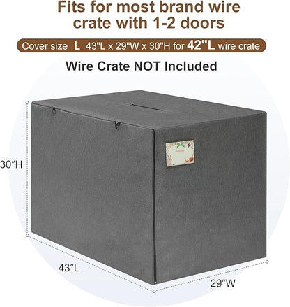 HiCaptain 42 inches Dog Crate Cover with Card Pocket, Heavy Duty Polyester Windproof Pet Kennel Cover Universal Fit for 1 or 2 Doors Standard Wire Crate (Grey)