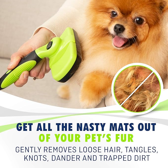 Self-Cleaning Slicker Brush - One-Click Cleaning Function - Gentle & Effective Pet Hair Remover - Dog Grooming Accessories for Small, Medium & Large Dogs and Cats