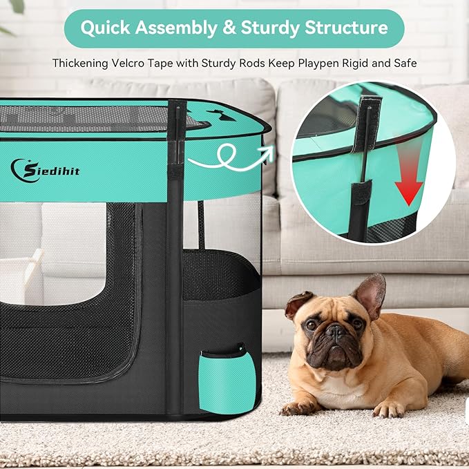 Dog Cat Playpen28/31/35in, Pet Puppy Portable Playpens for Outdoor Travel Crate, Indoor After Surgery Use, Foldable Dog Kennel Tent for Rabbit or Small Animals and Tent Stakes (Green, Small)