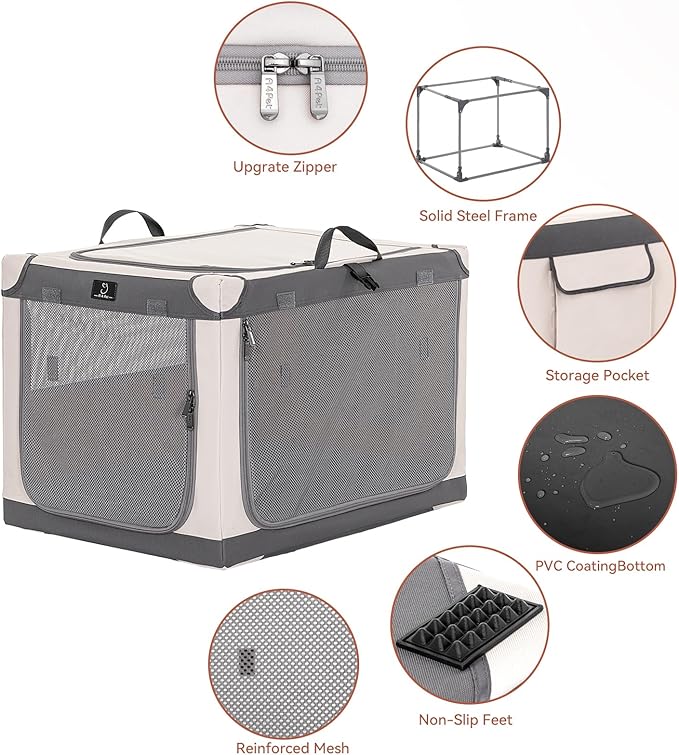 A4Pet Portable Dog Crate, Soft Dog Crate - 40 Inch Adjustable Stainless Steel Frame, Lightweight, Durable and Foldable Crate with 3-Door, Collapsible Dog Kennel