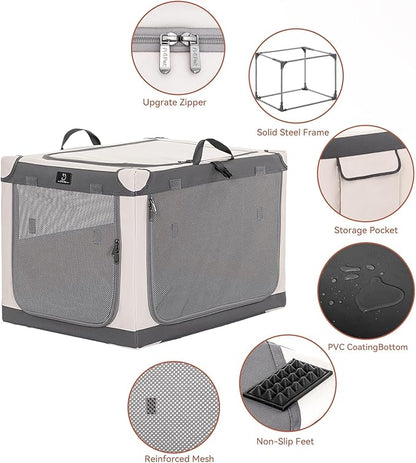 A4Pet Portable Dog Crate, Soft Dog Crate - 40 Inch Adjustable Stainless Steel Frame, Lightweight, Durable and Foldable Crate with 3-Door, Collapsible Dog Kennel