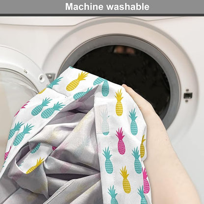 Lunarable Yellow Pineapple Dog Crate Cover, Rhythmic Ananas Fruits in Colorful Design Summer Tropical Concept, Easy to Use Pet Kennel Cover for Small Dogs Puppies Kittens, 22 Inch, Turquoise Hot Pink