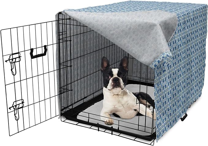 Lunarable Yellow and Blue Dog Crate Cover, Portuguese Traditional Tiles Abstract Mosaic Floral Swirl Motifs, Easy to Use Pet Kennel Cover for Small Dogs Puppies Kittens, 22 Inch, Blue Orange Yellow