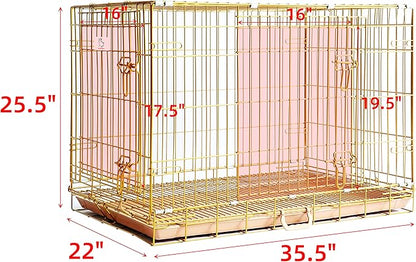 Homey Pet Dog Crates for Medium Dogs, Collapsible Small Dog Cage, Nano-Coating Metal Wire Dog Kennel Indoor with Removable Floor Grid and Tray, Double Doors Dual Locks, GOLD36+BLUE30 Bundle