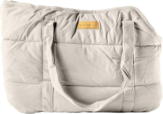 Cozy Plush Pet Carrier Purse - Secure Harness Clip, Lightweight Tote Design for Small Dogs and Puppies (Cream)