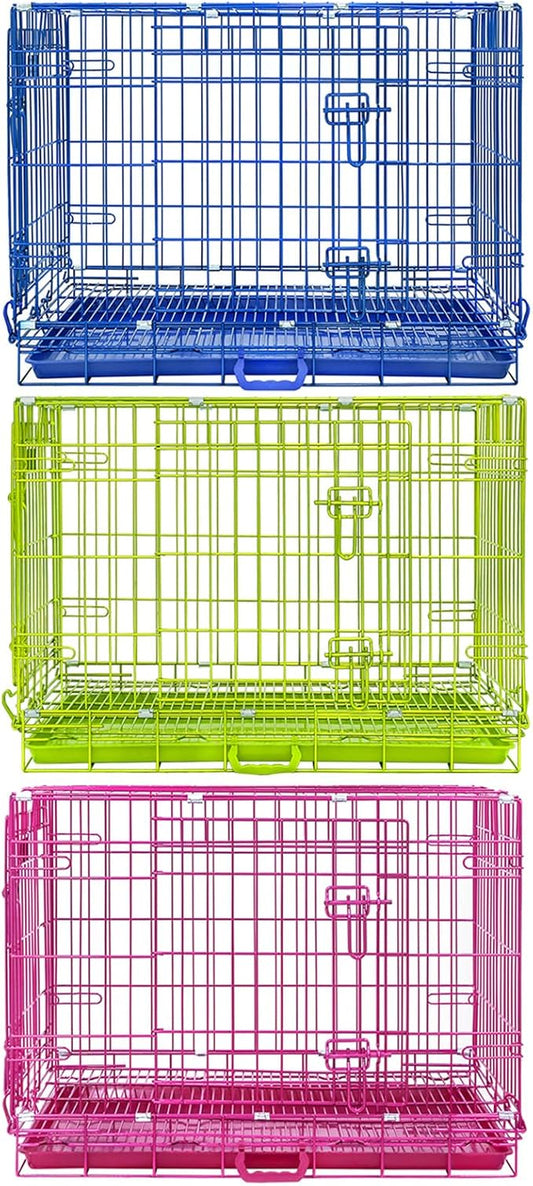 Homey Pet Dog Crates for Medium Dogs, 30 Inch Dog Cage for Small Dogs, Foldable Nano-Coating Metal Wire Small Dog Kennel Indoor with Removable Grid Tray, Double Doors, PINK30+BLUE30+GREEN30 Bundle