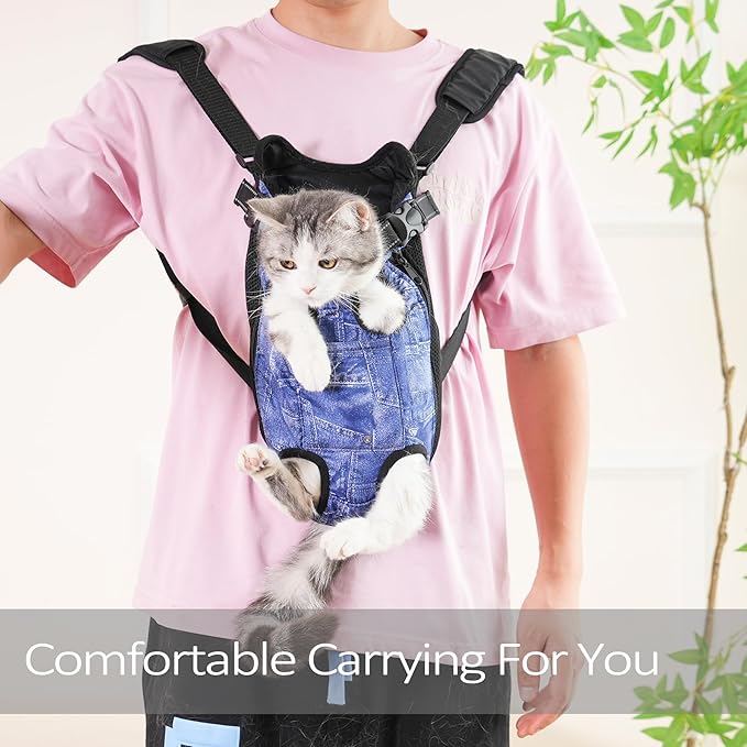 Pet Carrier Backpack Pet Tote Bags for Cats or Doggies, Portable Puppy Travel Carrier Bags, Cozy Soft Pet Puppies Carriers Slings Backpacks (Denim, XX-Large (Pack of 1))