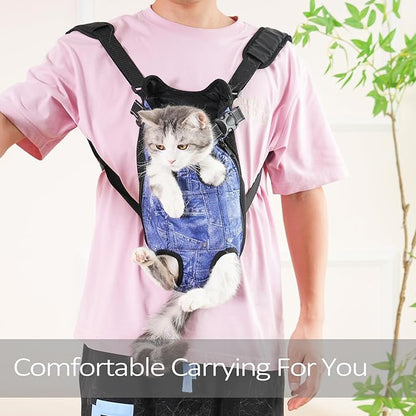 Pet Carrier Backpack Pet Tote Bags for Cats or Doggies, Portable Puppy Travel Carrier Bags, Cozy Soft Pet Puppies Carriers Slings Backpacks (Denim, XX-Large (Pack of 1))