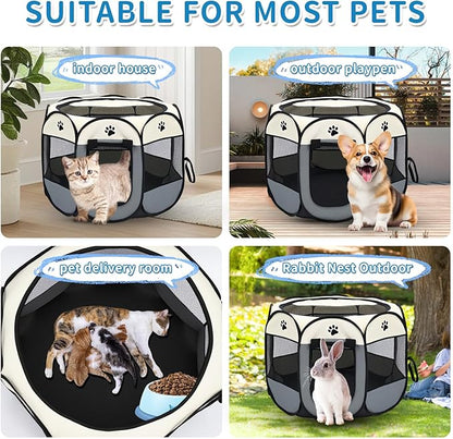 Dog Play Pen Portable Cat House Easy Assemble Pet Indoor/Outdoor Security Cage Pink-L