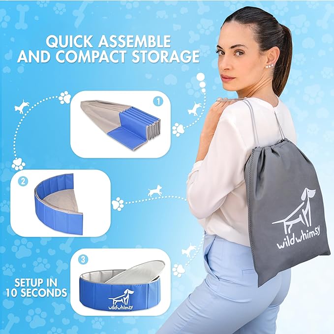 Wild Whimsy Dog Ball Pit - Combo Pack 32" Inch Small Foldable Ball Pit for Dogs with Rope Tug Ball Toy -Indoor Outdoor Playpen with Metal Reinforcement Ring - Storage Case Included