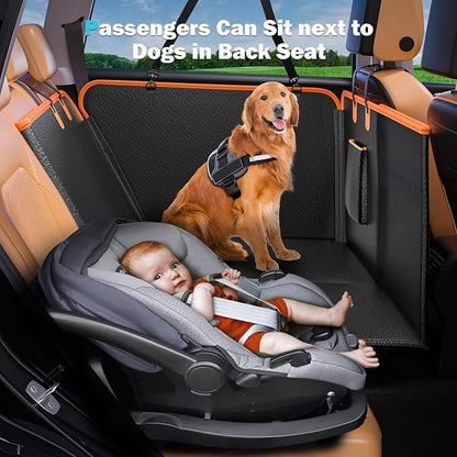 Back Seat Extender for Dogs, Dog Car Seat Cover for Back Seat Hard Bottom Holds 400LBS, Backseat Dog Cover Bed PU Leather-Waterproof Anti-Scratch, Dog Hammock for Car SUV Protector with Dog Seat Belt