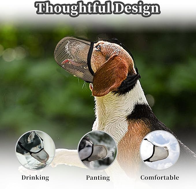 Dog Muzzle, Breathable Soft Muzzle for Medium to Large Dogs to Anti & Prevent Barking Biting Chewing, Reflective & Adjustable Basket Muzzle with Air Mesh for Beagle Brown L
