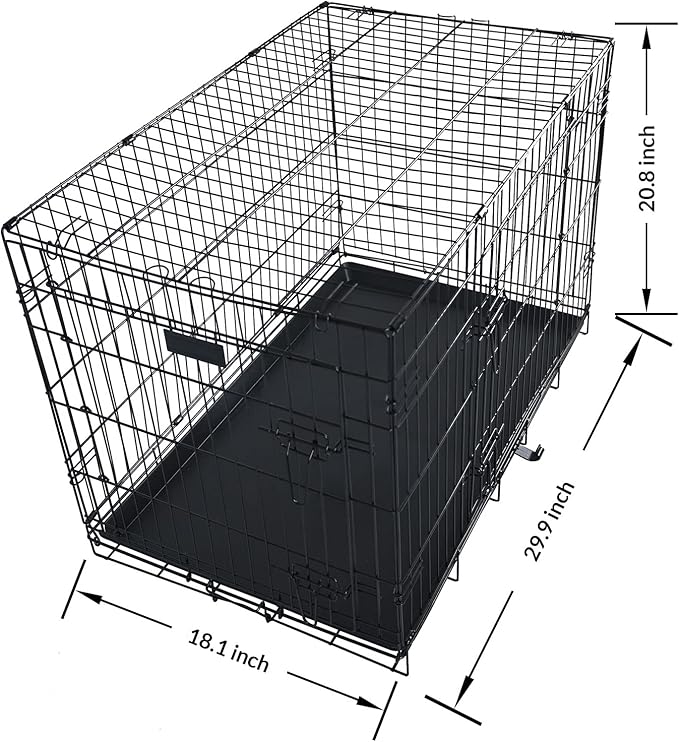 Foldable Double Door Dog Crate with Leak-Proof Tray, 30-Inch