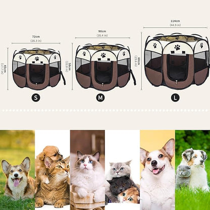 Mile High Life | Foldable Dog Playpen | Portable Dog Crate w Removable Shade Cover | Dog Kennel Indoor/Outdoor w Carry Case | Pen Tent for Dog/Cat/Rabbit(Brown, Small (29"x29"x17"))