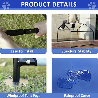 Dog Shade Shelter Outdoor Tent for Large Medium Dogs, 4'x4'x3' Outside Sun Rain Canopy Pet House for Cats Pigs Livestock with Waterproof Roof Ground Nails，Blue