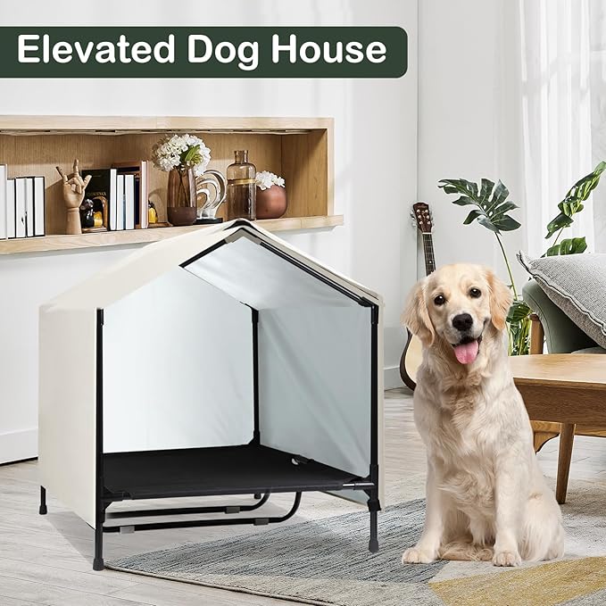 Outdoor Indoor Dog House for Large XL XXL Jumbo Dogs | XLarge Raised Elevated Dog Bed Cot with Canopy, Waterproof & Sunproof Outside Outdoor Dog Shade Shelter Tent (52" x 34" x 38")