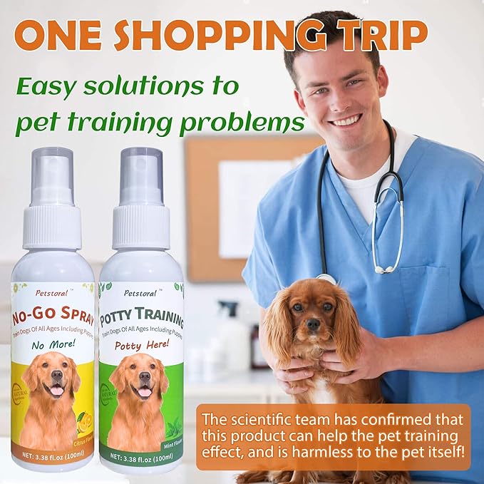Pet No-Go & Puppy Potty Training Spray - Pet Deterrent Spray for Stop Chewing, Pee Here Corrector Spray for Dogs and Cats, 3.38 Fl Oz/100ml Kit