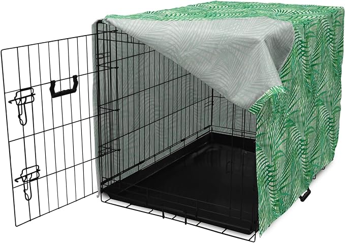 Lunarable Fern Pattern Dog Crate Cover, Background Illustration Covered with Palm Tree Leaves Art Print, Easy to Use Pet Kennel Cover for Medium Large Dogs, 36 Inch, White and Fern Green