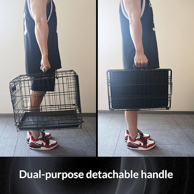 Foldable Double Door Dog Crate with Leak-Proof Tray, 30-Inch