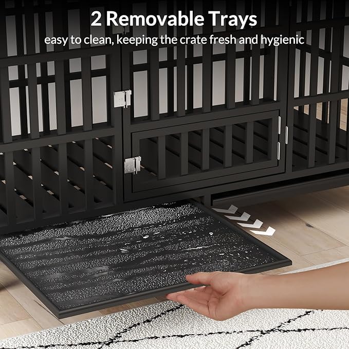 Rovibek 48 Inch XXL Dog Crate, Heavy Duty Dog Crate with Lockable Wheels, Escape Proof Dogs Cage for Extra Large Dogs, Dog Kennel Indoor, Indestructible Dog Crates with Removable Trays