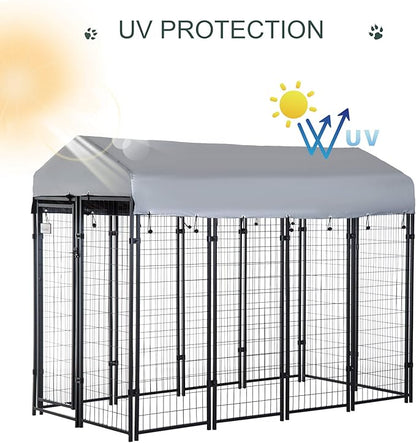 PawHut 8' x 4' x 6' Dog Kennel Outside, Dog Playpen Exercise Pen with Lockable Door, Water-Resistant Canopy, for Medium and Large Puppies