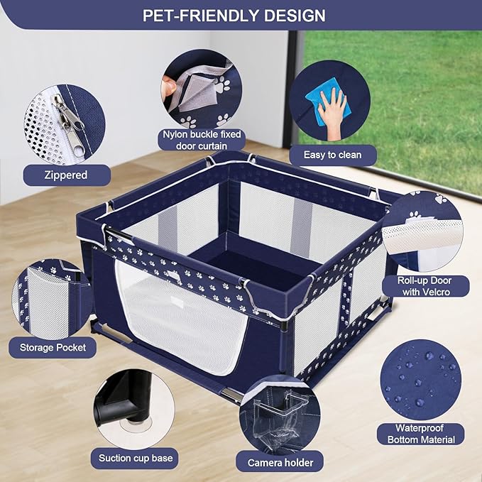 Puppy Playpen, 43.3x43.3 Inch Large Dog Play Pen for Small Pets Cats with Zipper Gate Dog Fence, Thickened Oxford Fabric Dog Playpen Indoor & Outdoor