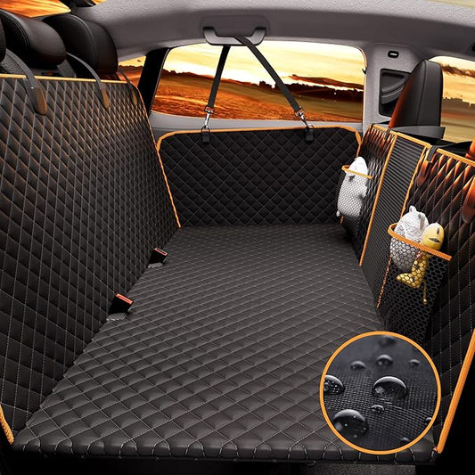 Back Seat Extender for Dogs Hard Bottom Holds 420LBS,Waterproof Dog Hammock for Car Dog Car Bed,Dog Car Seat Cover for Back Seat with Mesh Window and Storage Pocket for Car, SUV,Truck