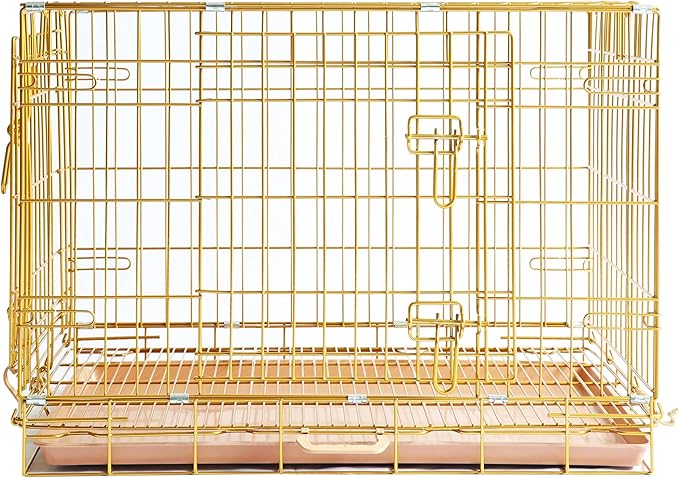 Homey Pet Dog Crates for Medium Dogs, 30 Inch Dog Cage for Small Dogs, Collapsible Nano-Coating Metal Wire Small Dog Kennel Indoor with Removable Floor Grid Tray, Double Doors, GOLD30+PINK30 Bundle