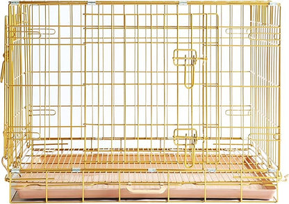 Homey Pet Dog Crates for Medium Dogs, 30 Inch Dog Cage for Small Dogs, Collapsible Nano-Coating Metal Wire Small Dog Kennel Indoor with Removable Floor Grid Tray, Double Doors, GOLD30+PINK30 Bundle