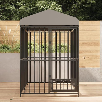 Outdoor Dog Kennel for Large Dogs, 8x4x6 FT Large Dog Kennel Outside with Lock, Dog Enclosures with UV-Resistant Waterproof Roof Cover for Outside