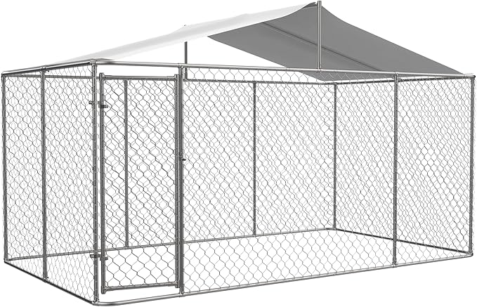 Large Outdoor Dog Kennel, Heavy Duty Galvanized Steel Dog Enclosure, Chicken Coop w/Waterproof UV-Resistant Cover, Lockable Door Chain Link for Small & Large Pets, Backyard-157.2" L x 91.2" W x 90" H
