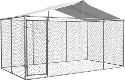 Large Outdoor Dog Kennel, Heavy Duty Galvanized Steel Dog Enclosure, Chicken Coop w/Waterproof UV-Resistant Cover, Lockable Door Chain Link for Small & Large Pets, Backyard-157.2" L x 91.2" W x 90" H