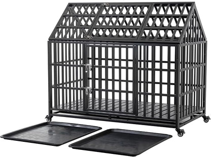 NicBex 51.2 Inch Heavy Duty Dog Crate Strong Metal Pet Kennel Playpen and Crate with Roof,Removable Trays and 4 Lockable Wheels,Furniture Style Dog Crate for Medium/Large Dogs,Black
