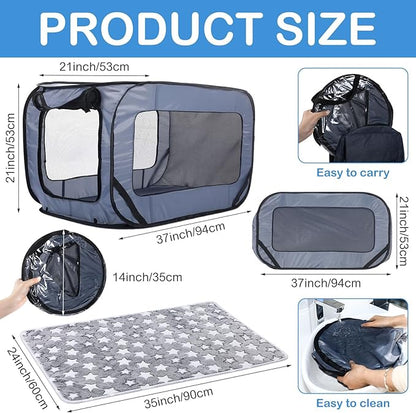 37 Inch Collapsible Dog Crate with Mat Liner Pop up Dog Kennel Waterproof Portable Car Seat Kennel Travel Crate for Pet Indoor Outdoor Cat Bed Collection(Gray)