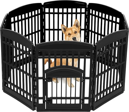 IRIS USA 34" 8-Panel Dog Playpen with Door, 63 x 63 x 35, Puppy Fence, Puppy Playpen, Dog Play Pen Indoors, Pet Fence, Medium Pets, Black
